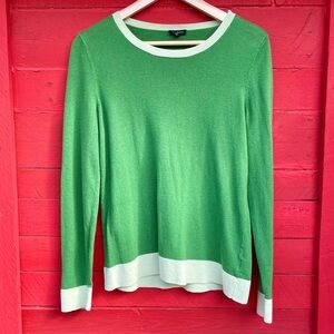 Talbots Vibrant Green and Cream Scoop Neck Sweater